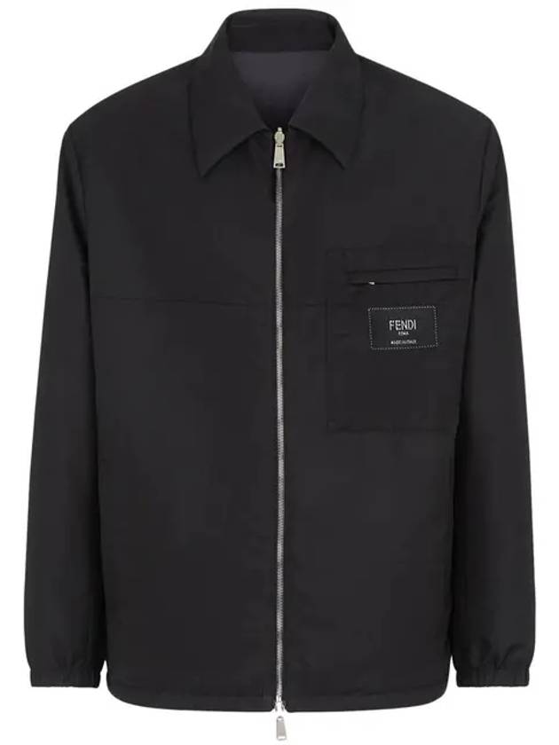 Luxury Fendi Nylon Reversible Zip-Up Jacket Black