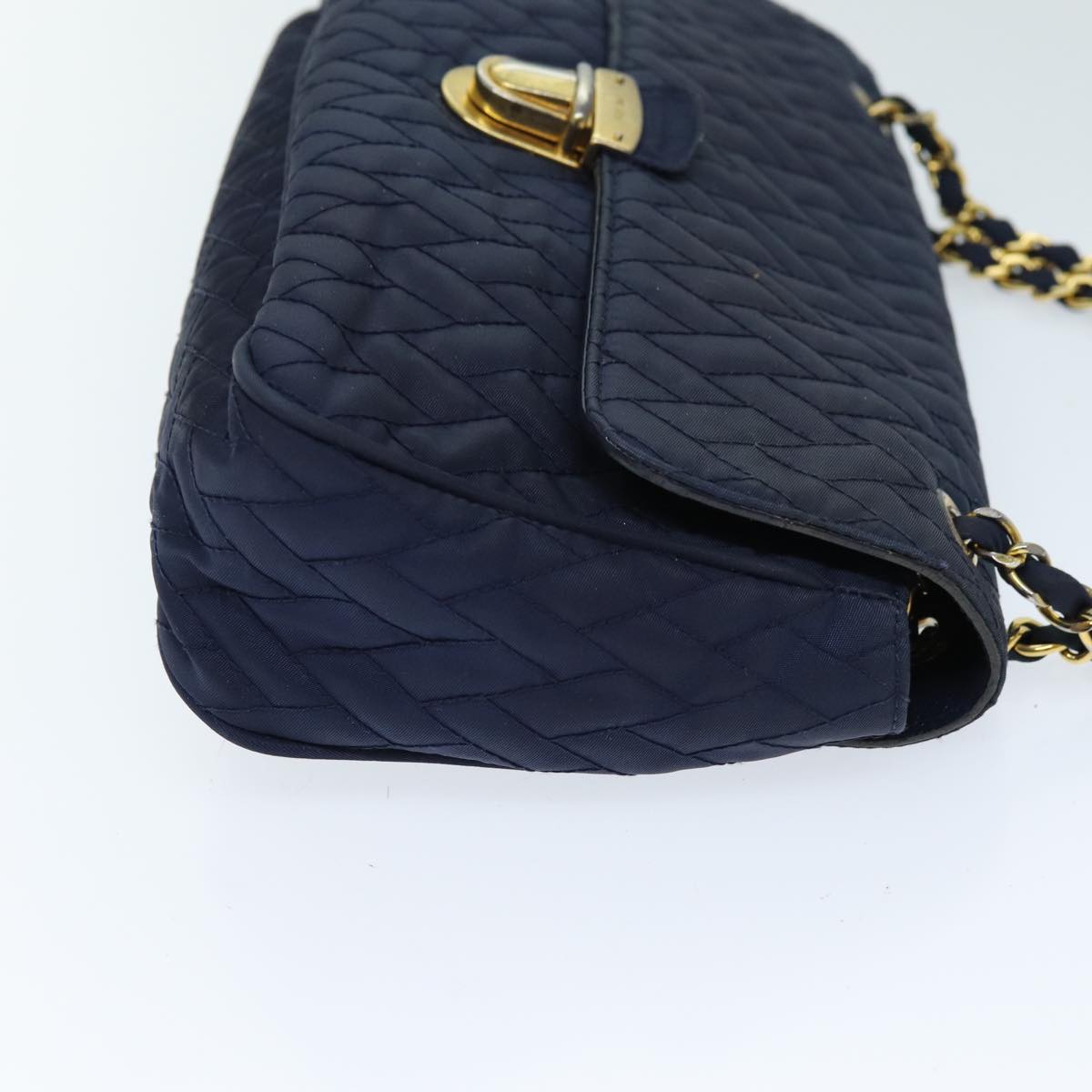Luxury PradaChain Shoulder Bag Nylon Navy 73204