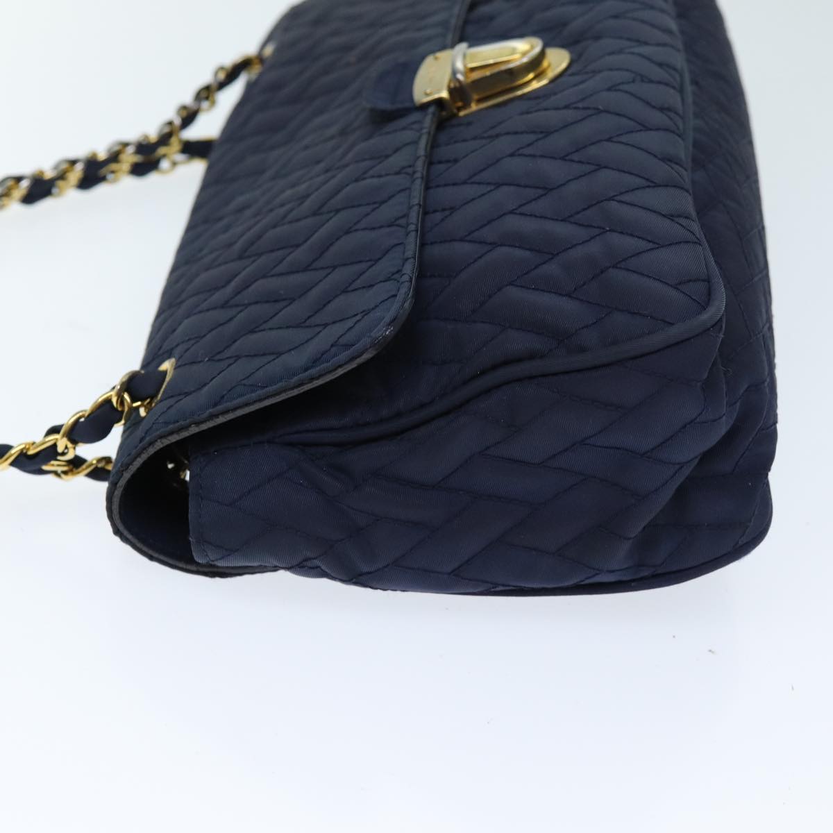 Luxury PradaChain Shoulder Bag Nylon Navy 73204
