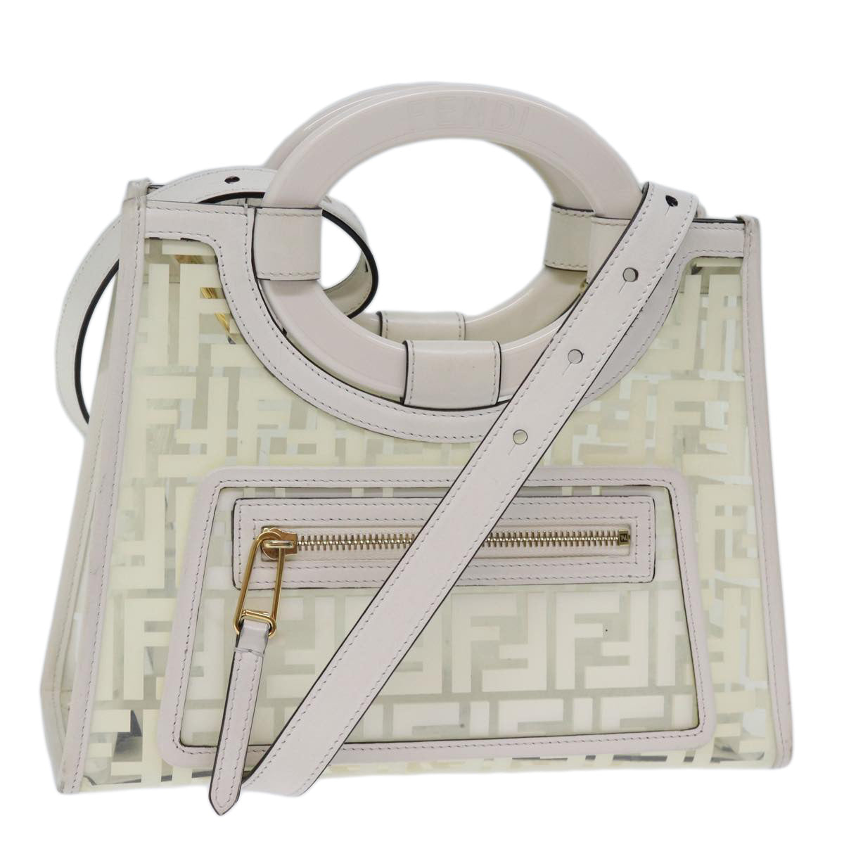 Luxury Fendi Zucca Canvas Hand Bag Vinyl 2way White73258A