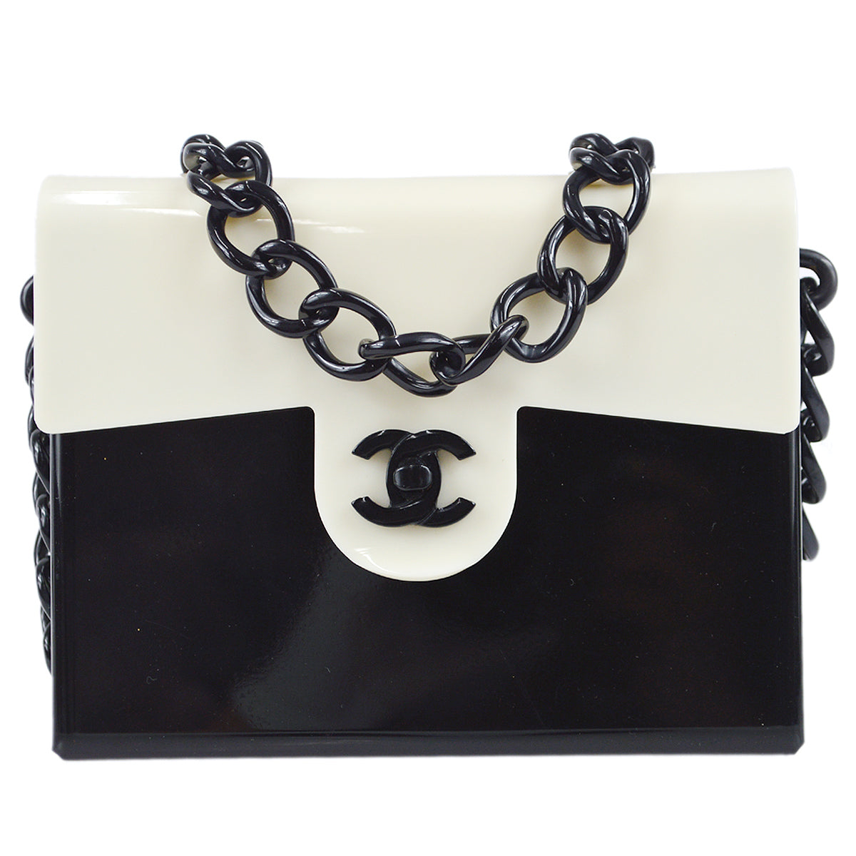Luxury Chanel 2000-2001 Acrylic Chain Flap Bag Mini Black White