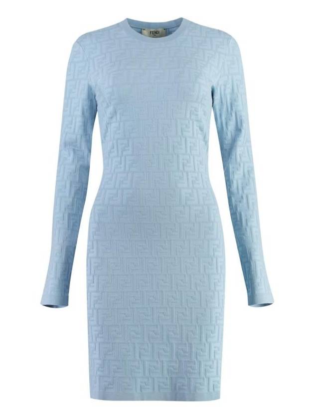 Luxury Fendi FF Pattern Viscose Short Dress Blue