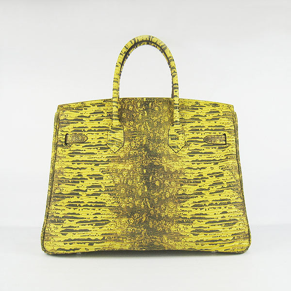Luxury Hermes Birkin 30cm Lizard Pattern Handbag 6088 Yellow/Silver