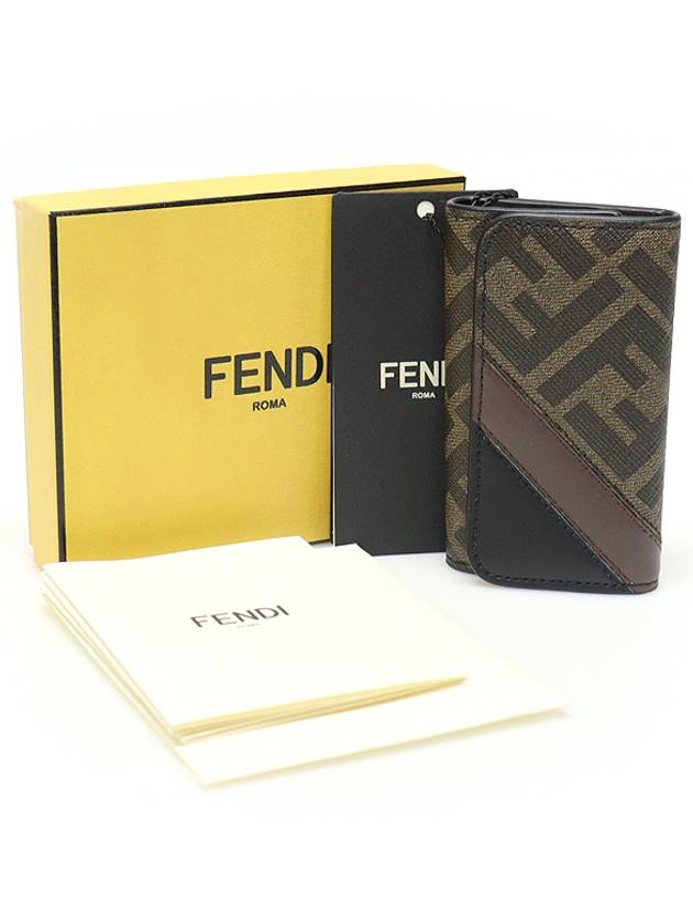 Luxury Fendi 7AP011 FF logo canvas two tone leather Juca key holder case