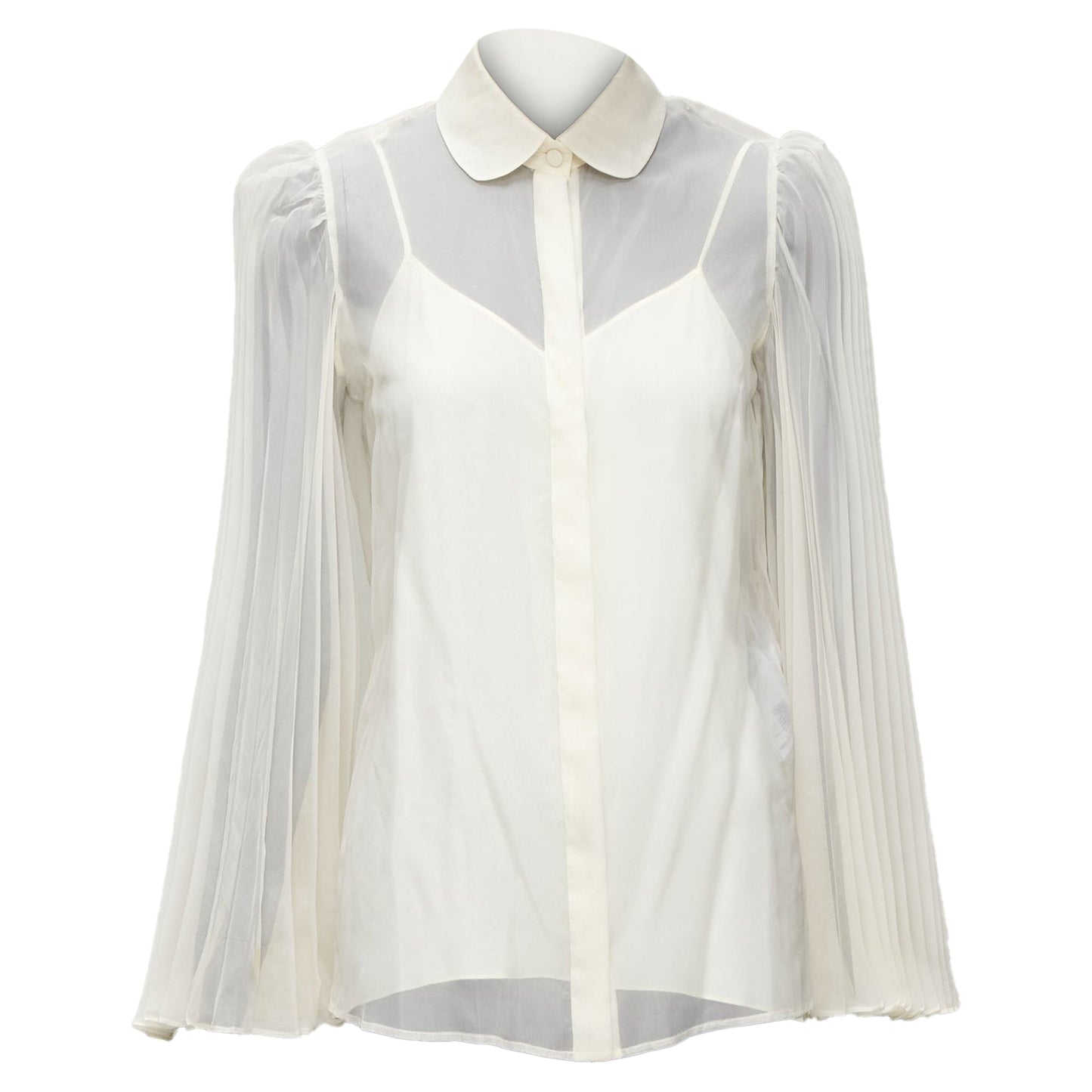 Gucci Silk Blend Puff Sleeve Peter Pan Collar Cami Lined Blouse