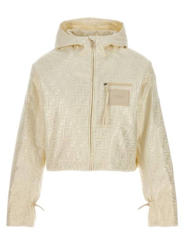 Luxury Fendi FF Logo Hooded Jacket Off-White