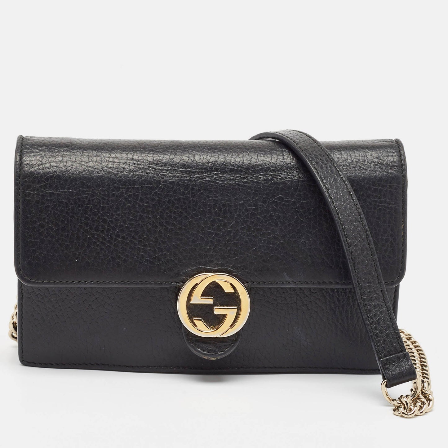 Luxury Gucci Trending 2025 Black Leather Interlocking G Wallet On Chain