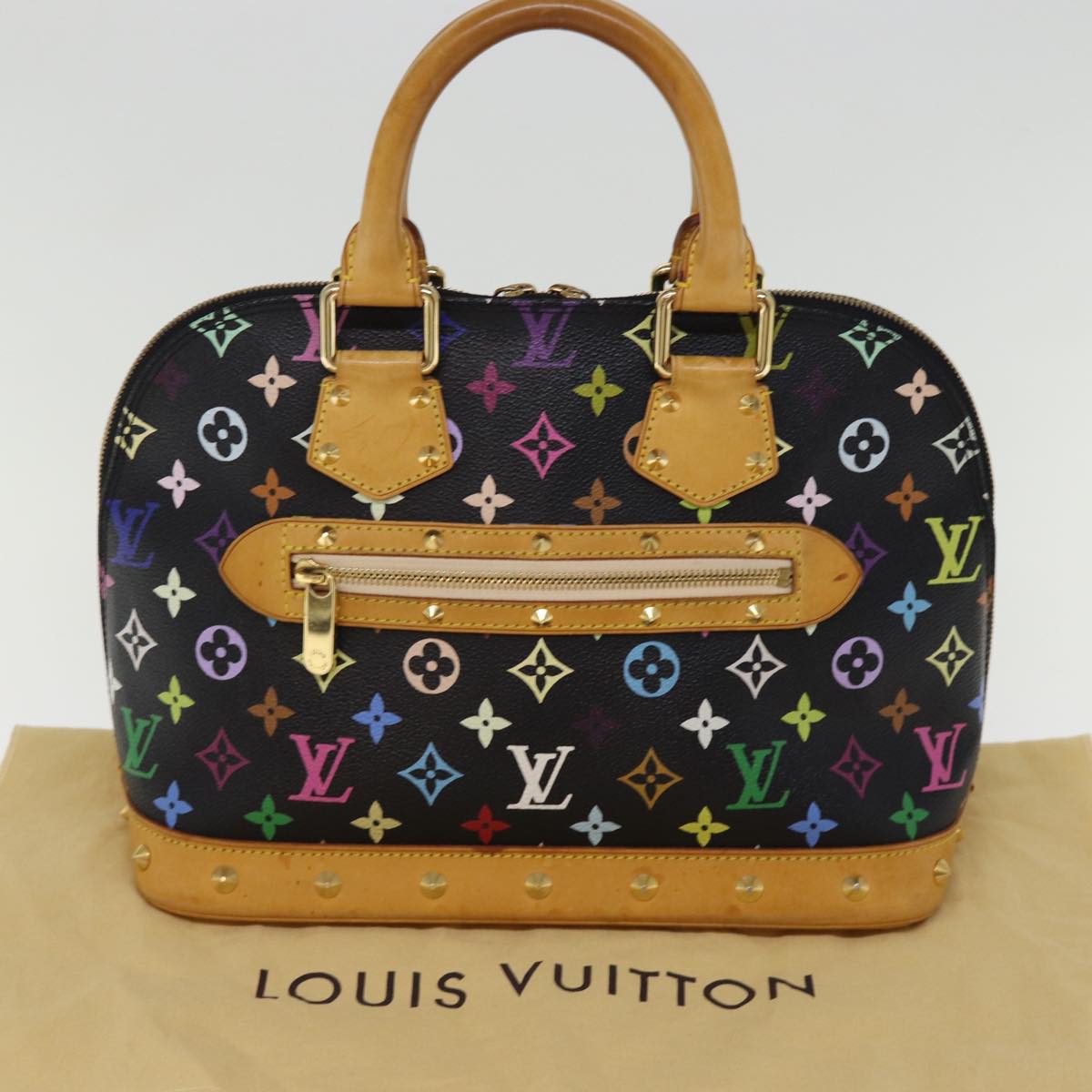 LOUIS VUITTON Monogram Multicolor Alma Hand Bag Black M92646 LV 74284
