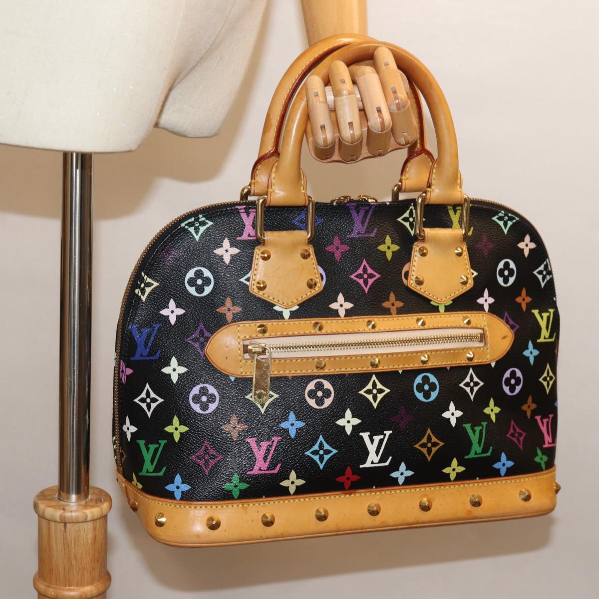LOUIS VUITTON Monogram Multicolor Alma Hand Bag Black M92646 LV 74284