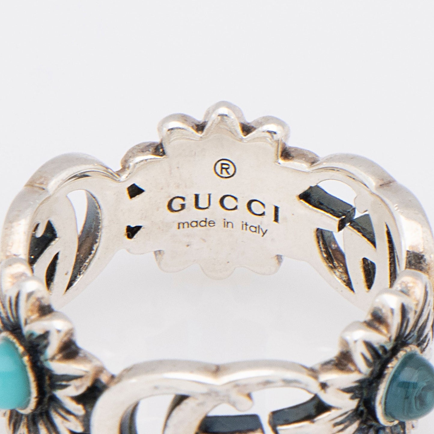 Gucci Sterling Silver Mother Of Pearl GG Marmont Ring