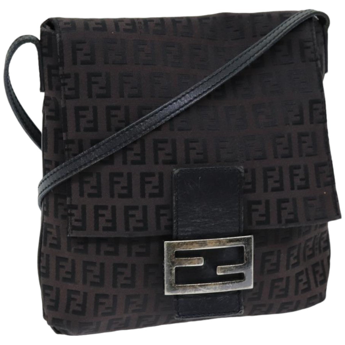 Luxury Fendi Zucchino Canvas Mamma Baguette Shoulder Bag Black74484