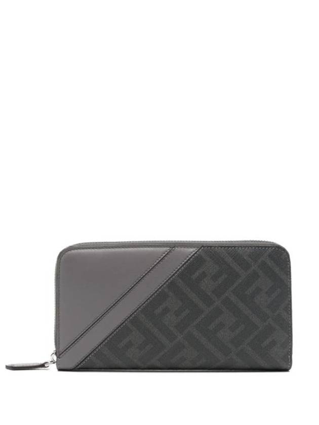 Luxury Fendi Diagonal Zip Around FF Canvas Long Wallet Grey
