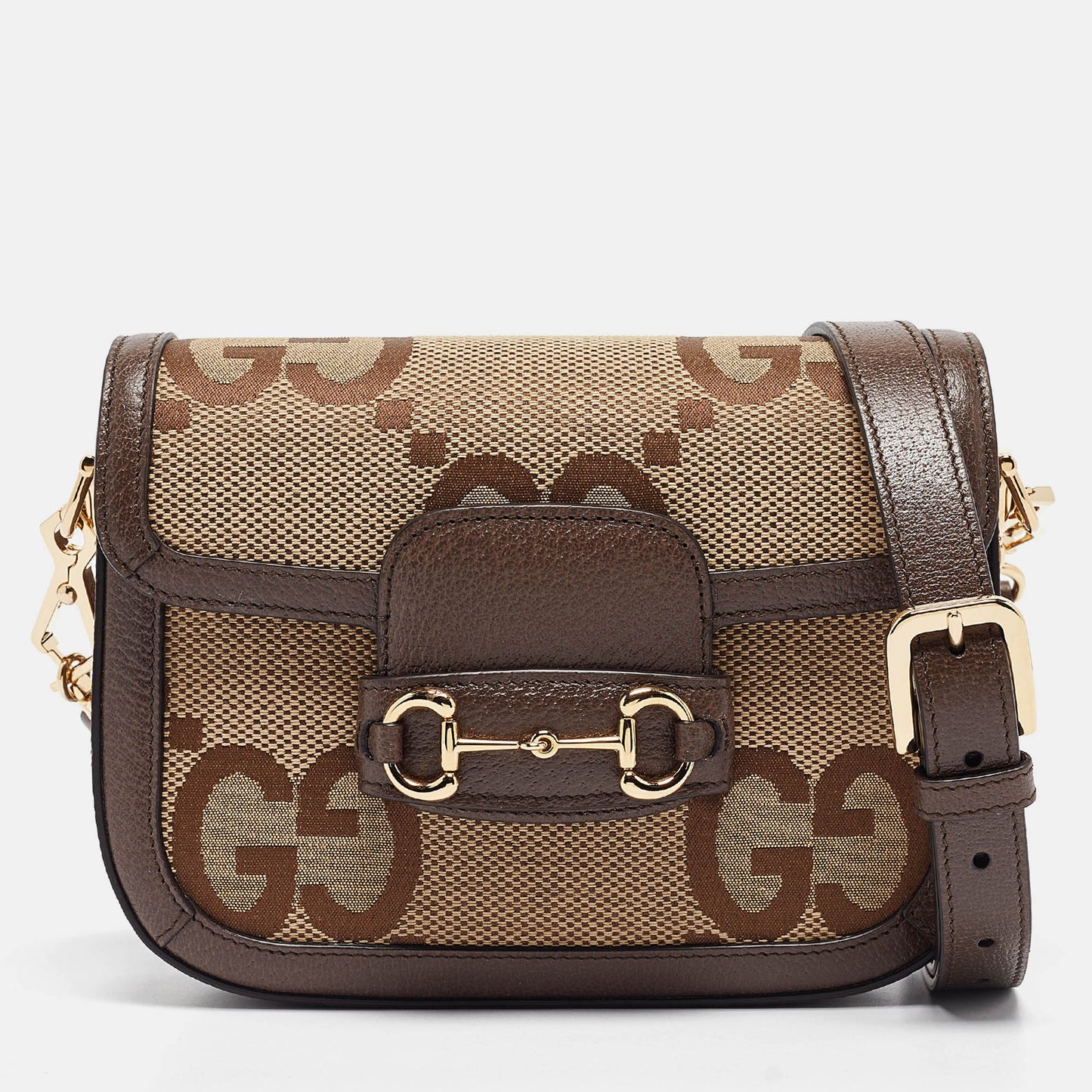 Luxury Gucci Trending 2025 Brown/beige Jumbo Gg Canvas Mini Horsebit 1955 Shoulder Bag..