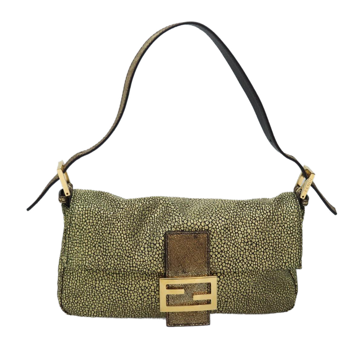 Luxury Fendi Mamma Baguette Shoulder Bag Canvas Gold Tone 4088361374891A