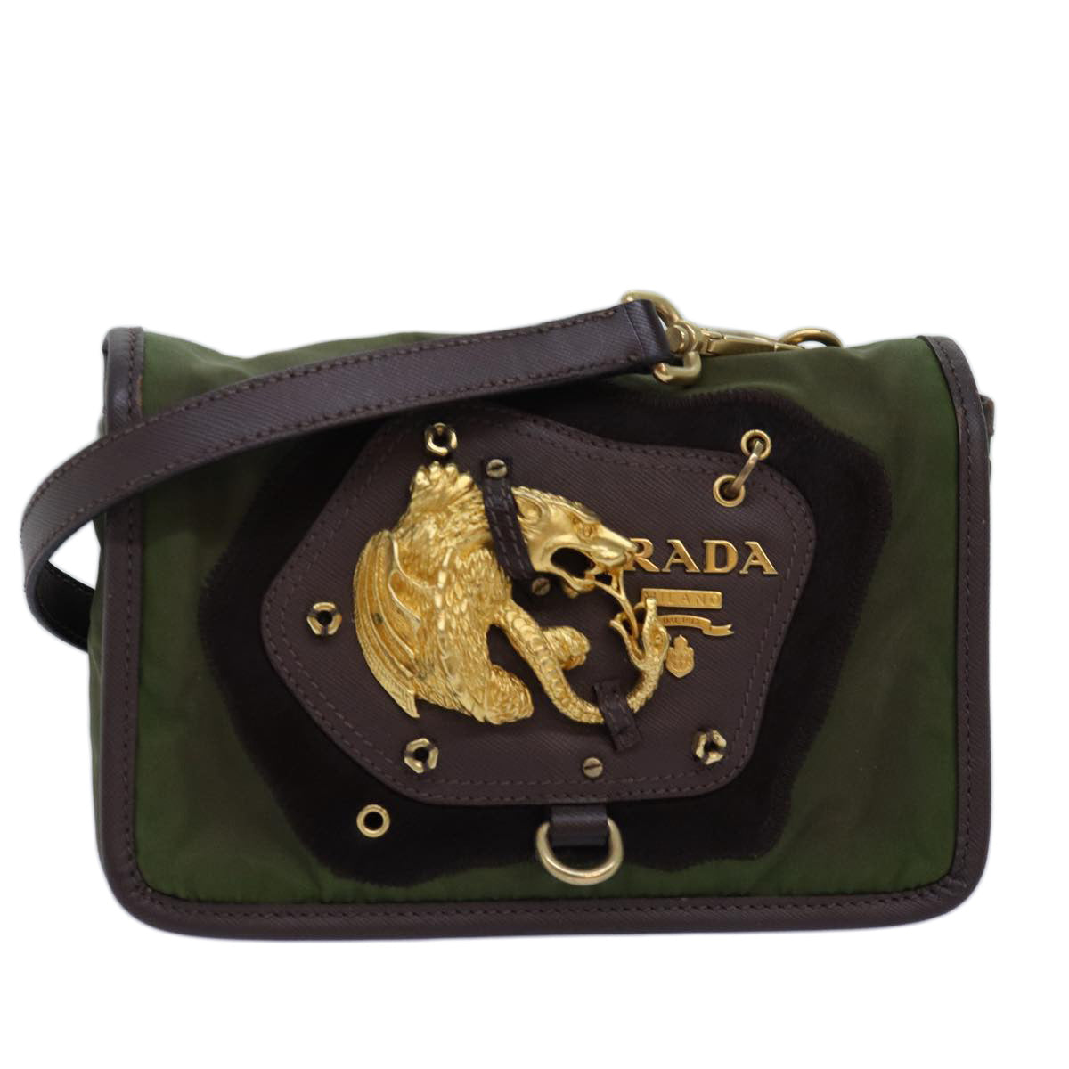 Luxury PradaShoulder Bag Nylon Khaki 74960