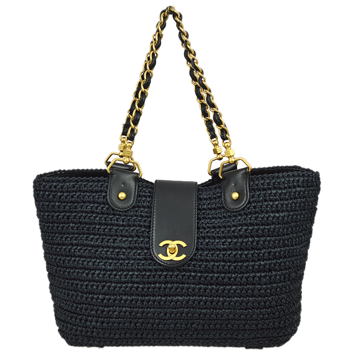 Luxury Chanel 2005-2006 Black Straw Chain Tote 30