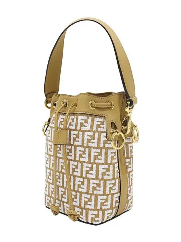 Luxury Fendi Mon Tresor Raffia Small Bucket Bag White