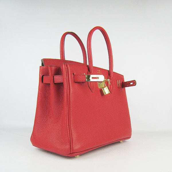 Luxury Hermes Birkin 30cm Togo Leather Handbags Red Golden