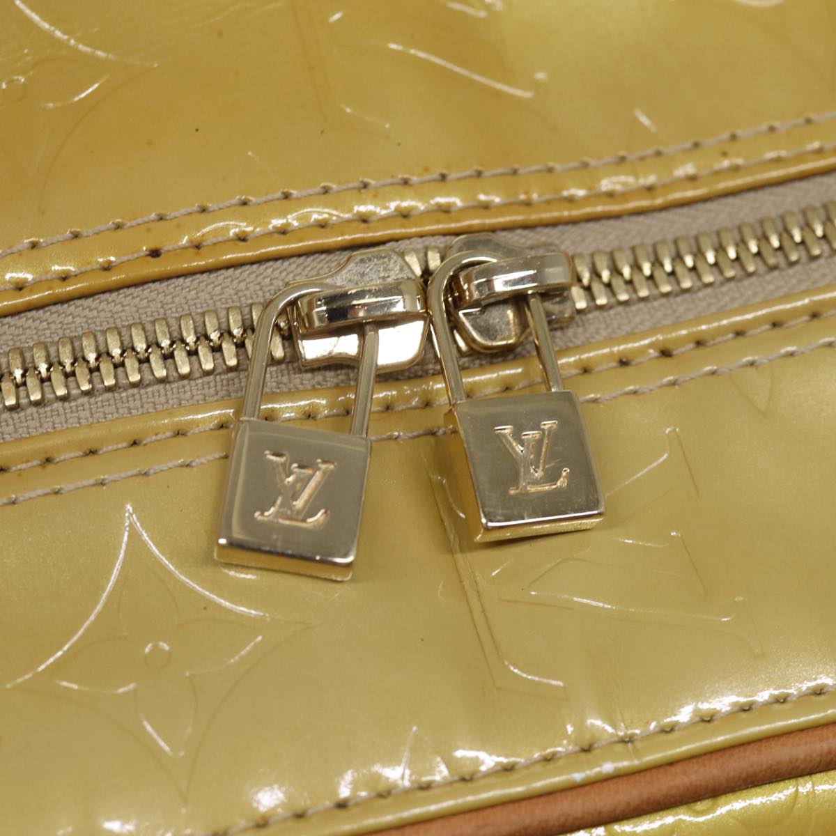 LOUIS VUITTON Monogram Vernis Sutton Boston Bag Beige M91139 LV 75103