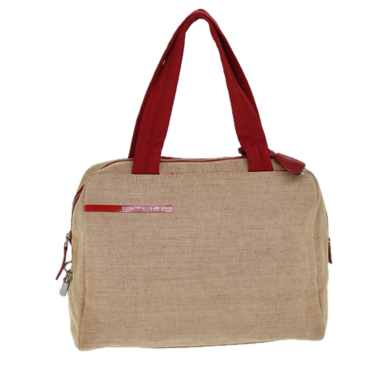 Luxury PradaSports Tote Bag Canvas Red Beige 75127
