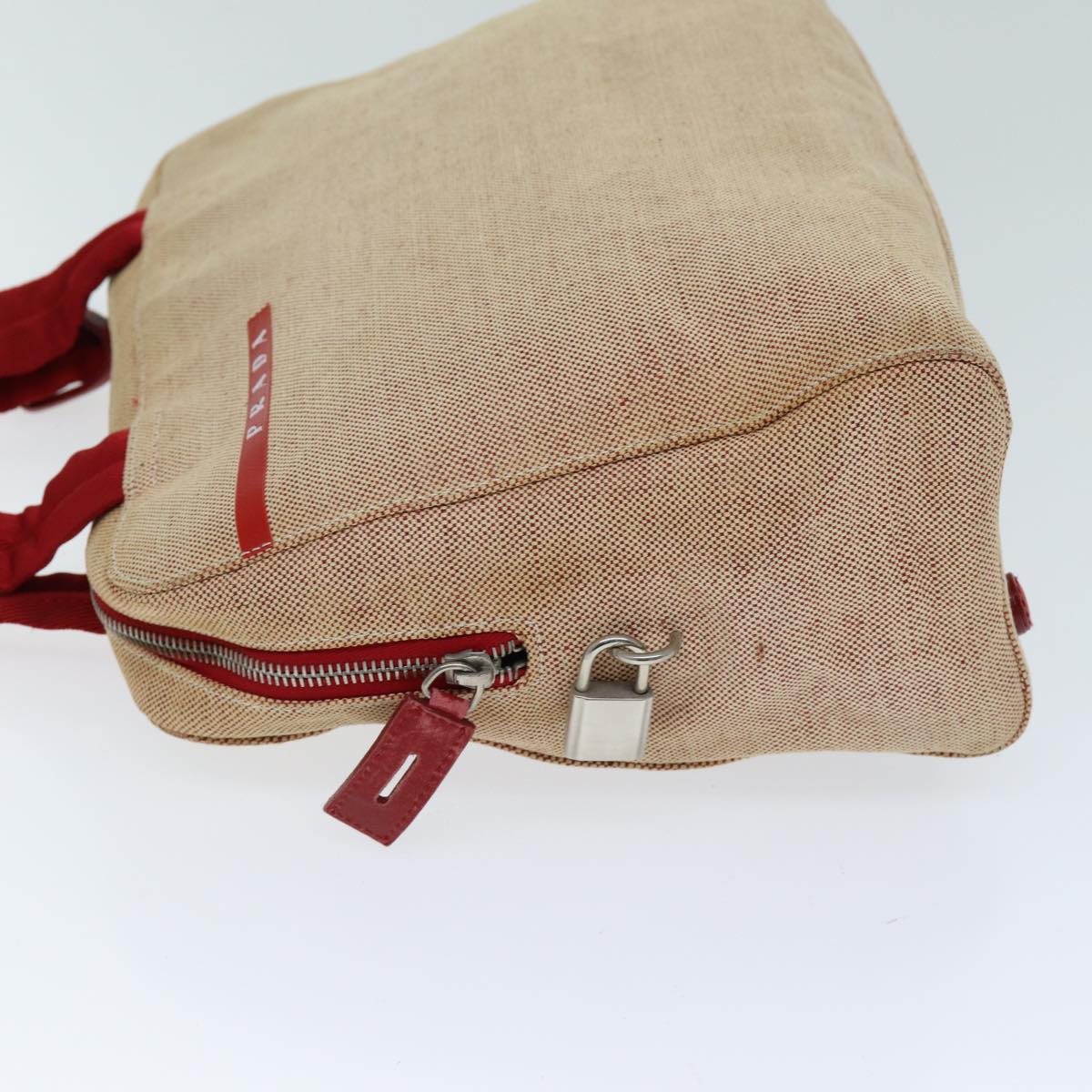Luxury PradaSports Tote Bag Canvas Red Beige 75127