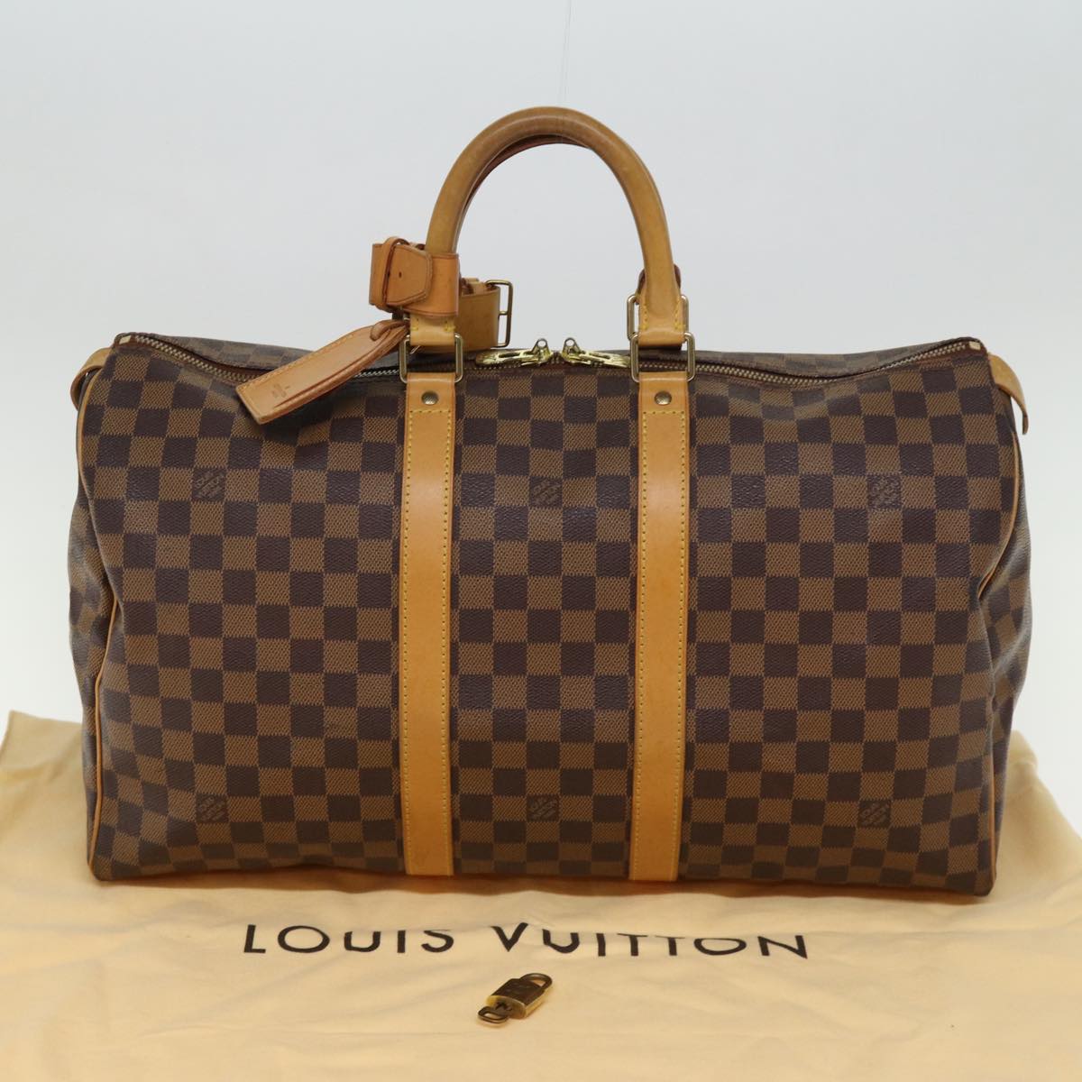 LOUIS VUITTON Damier Ebene Keepall 45 Boston Bag LV 75198A