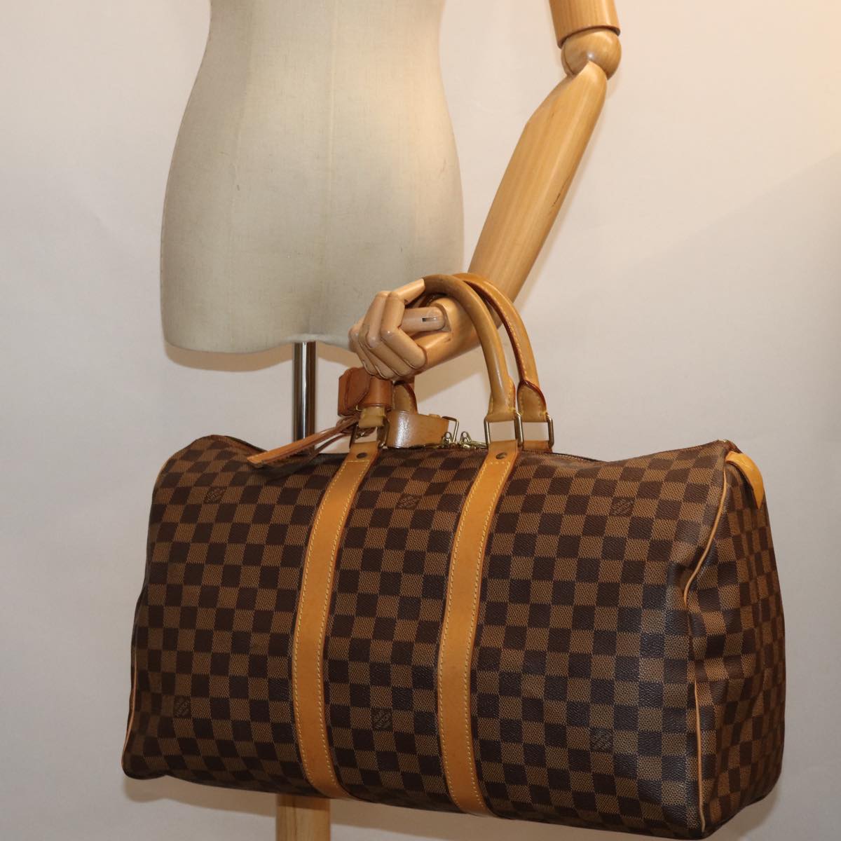LOUIS VUITTON Damier Ebene Keepall 45 Boston Bag LV 75198A