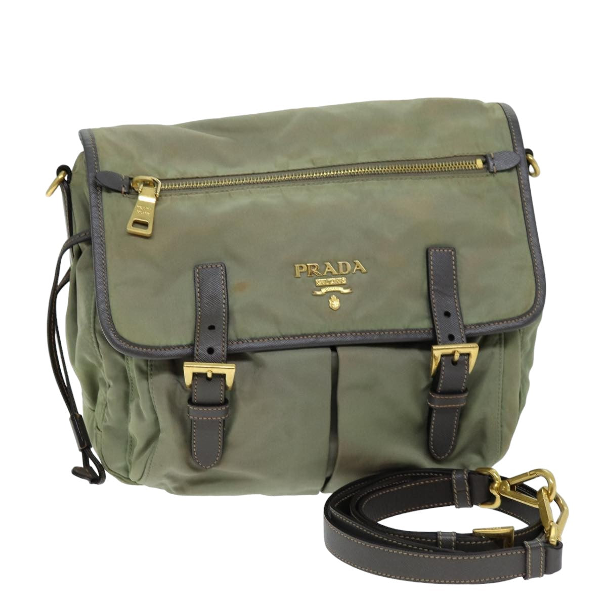 Luxury PradaShoulder Bag Nylon Khaki 75220