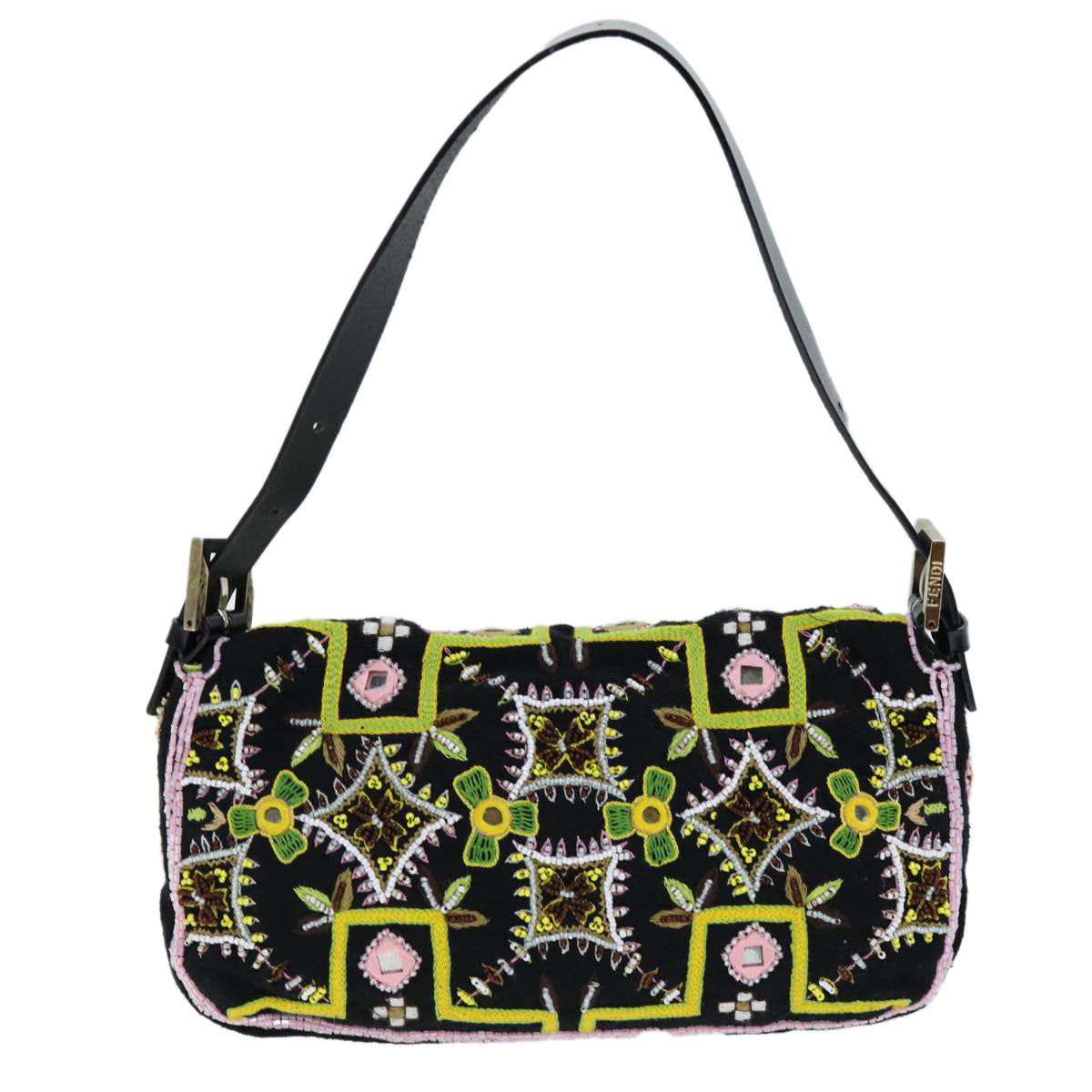 Luxury Fendi Mamma Baguette Shoulder Bag beads Black75387A