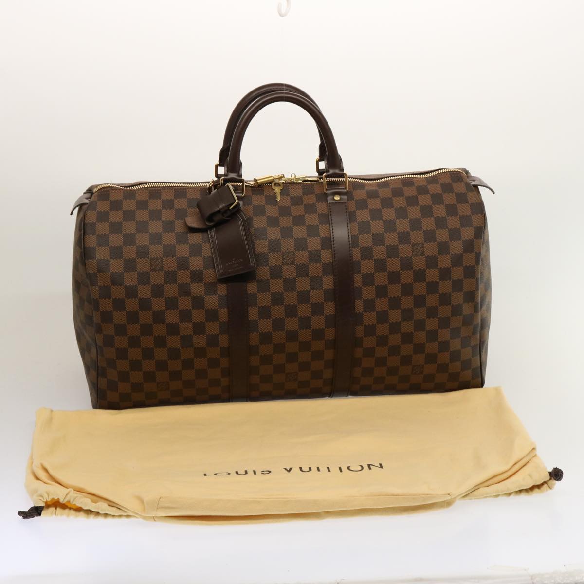 LOUIS VUITTON Damier Ebene Keepall 50 Boston Bag N41427 LV 75392A