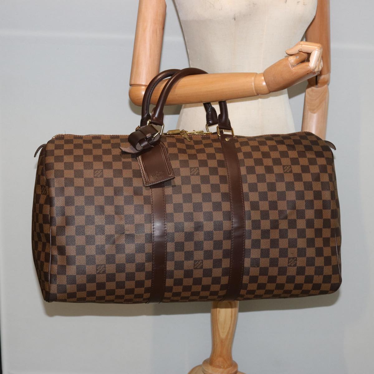 LOUIS VUITTON Damier Ebene Keepall 50 Boston Bag N41427 LV 75392A