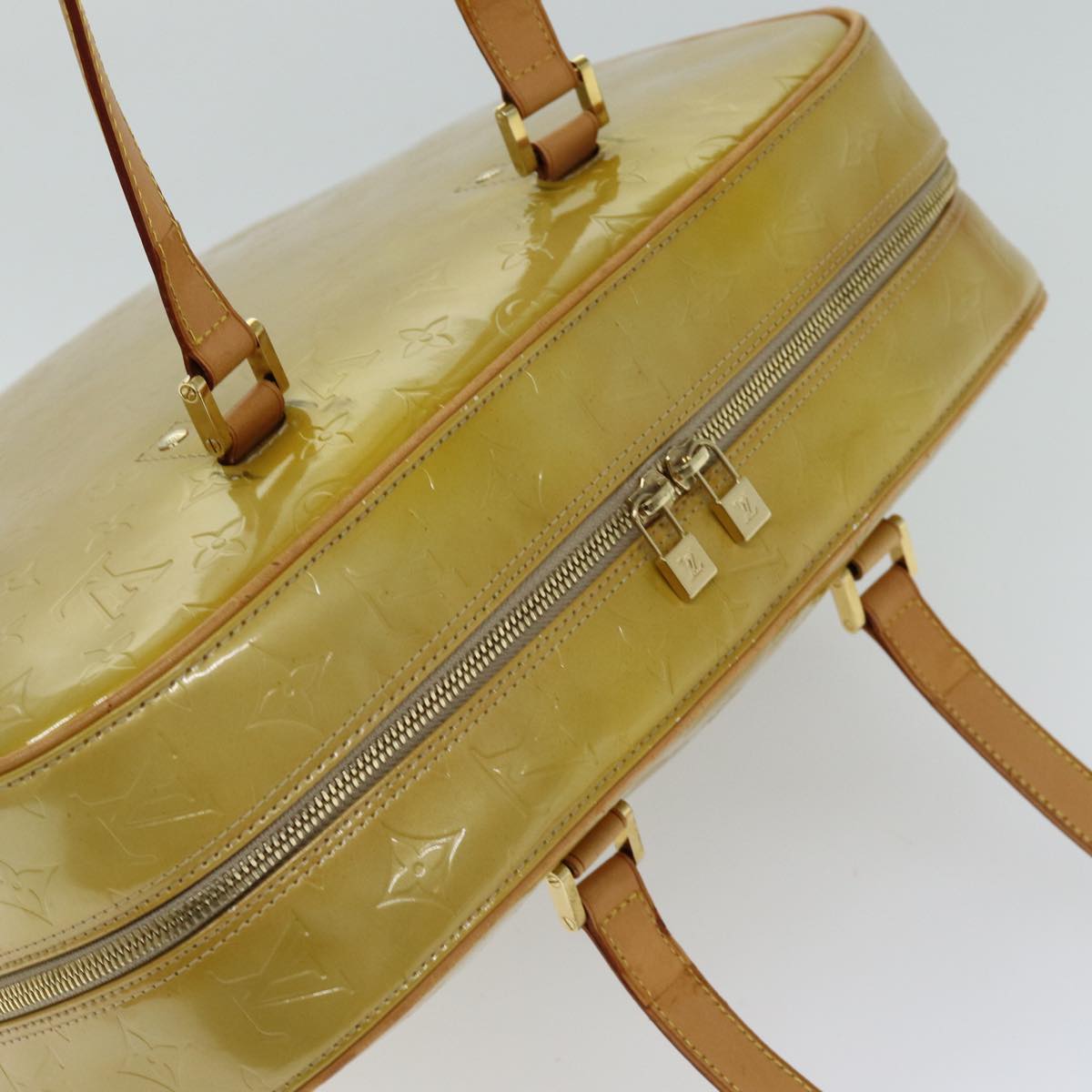 LOUIS VUITTON Monogram Vernis Sutton Boston Bag Beige M91139 LV 75504