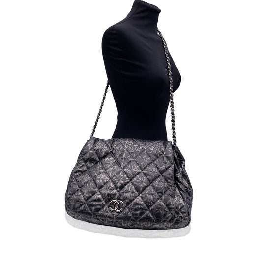 CHANEL Rock In Moscow Grey Abstract Print Nylon Accordion Flap Bag
