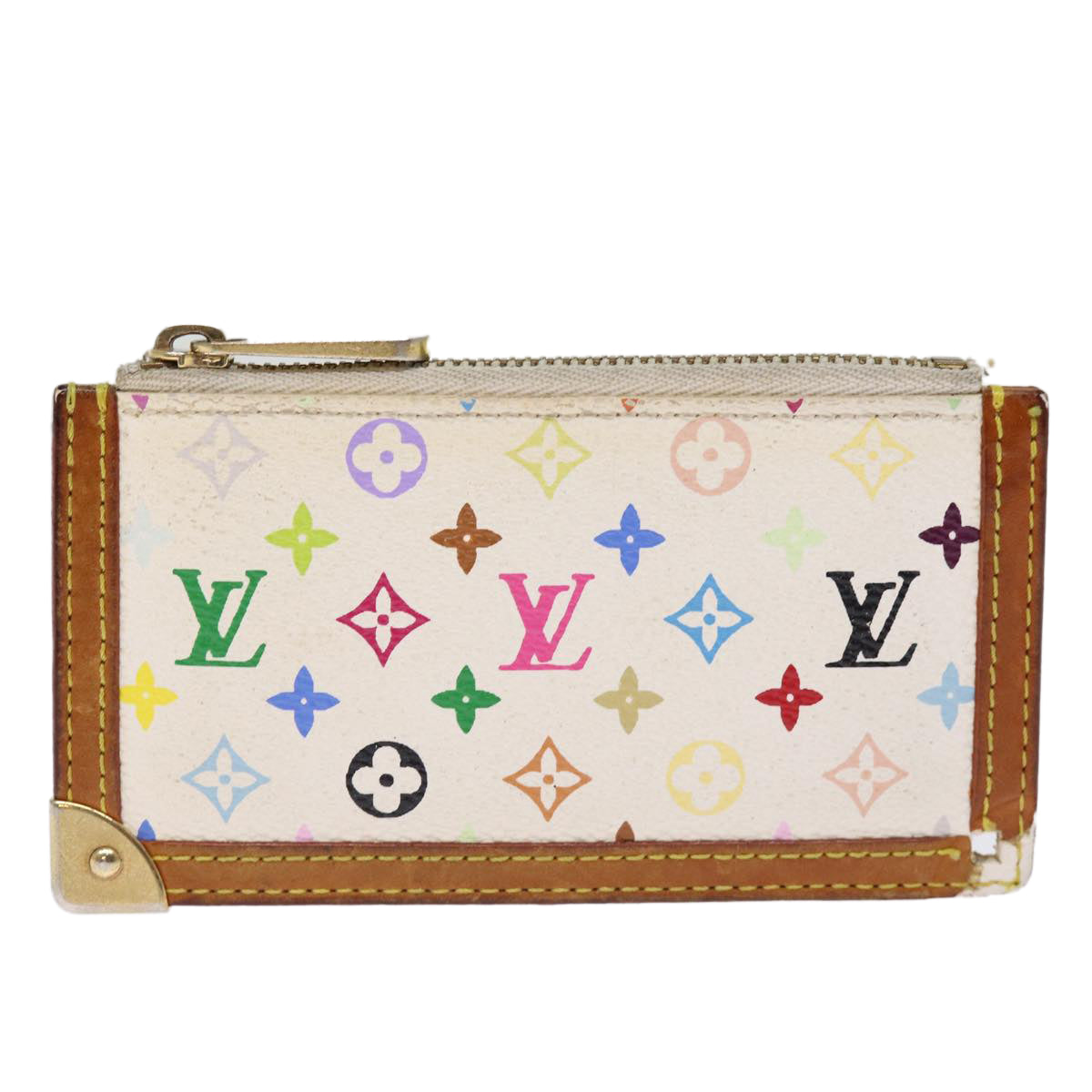 LOUIS VUITTON Monogram Multicolor Pochette Cles Purse White M92655 75531