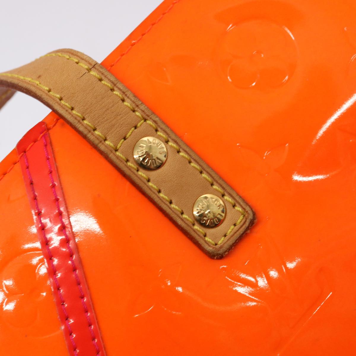 LOUIS VUITTON Monogram Vernis Fluo Reade PM Hand Bag Red M91903 LV 75654