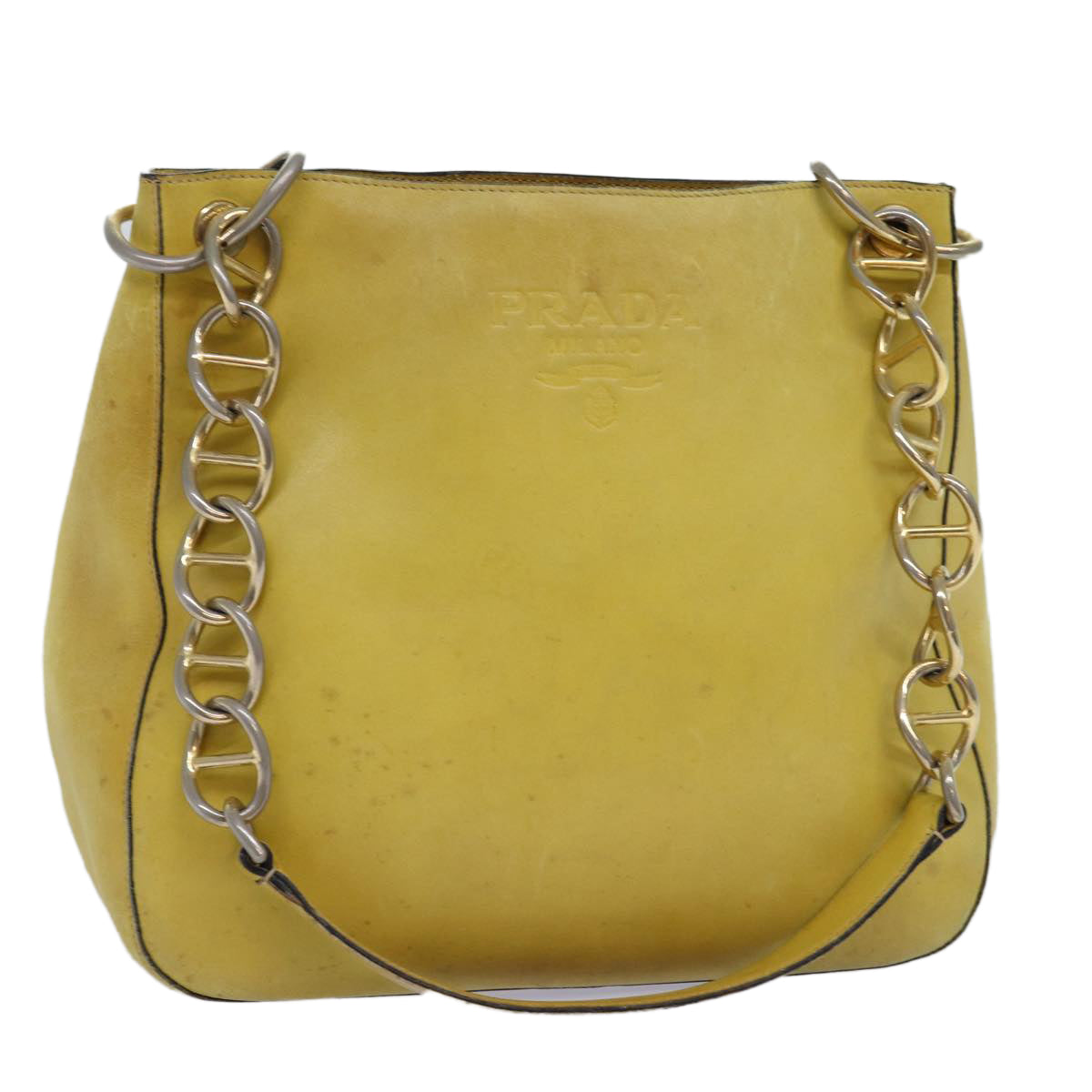 Luxury PradaChain Shoulder Bag Leather Yellow 75696