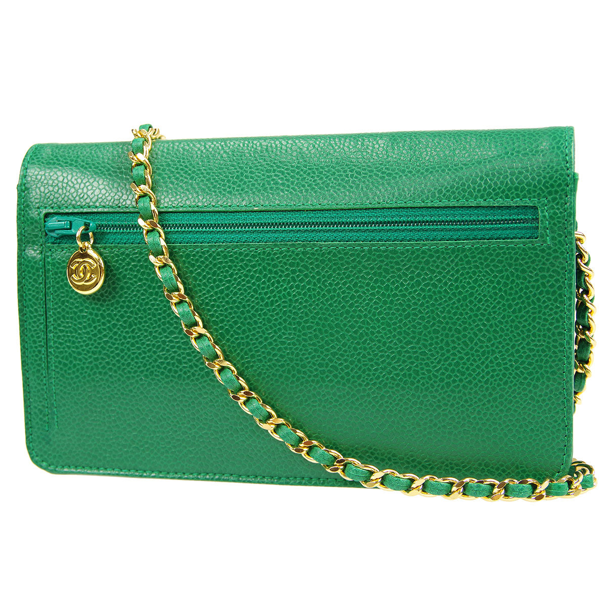Luxury Chanel * 1994-1996 Timeless WOC Wallet on Chain Green Caviar