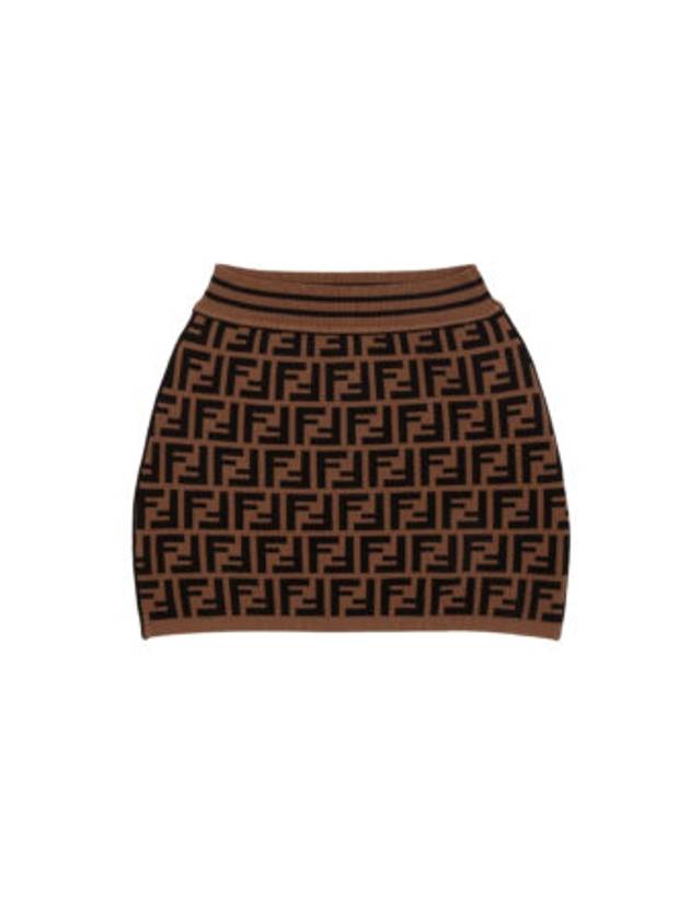 Luxury Fendi Kids FF All Over Knit Skirt Brown