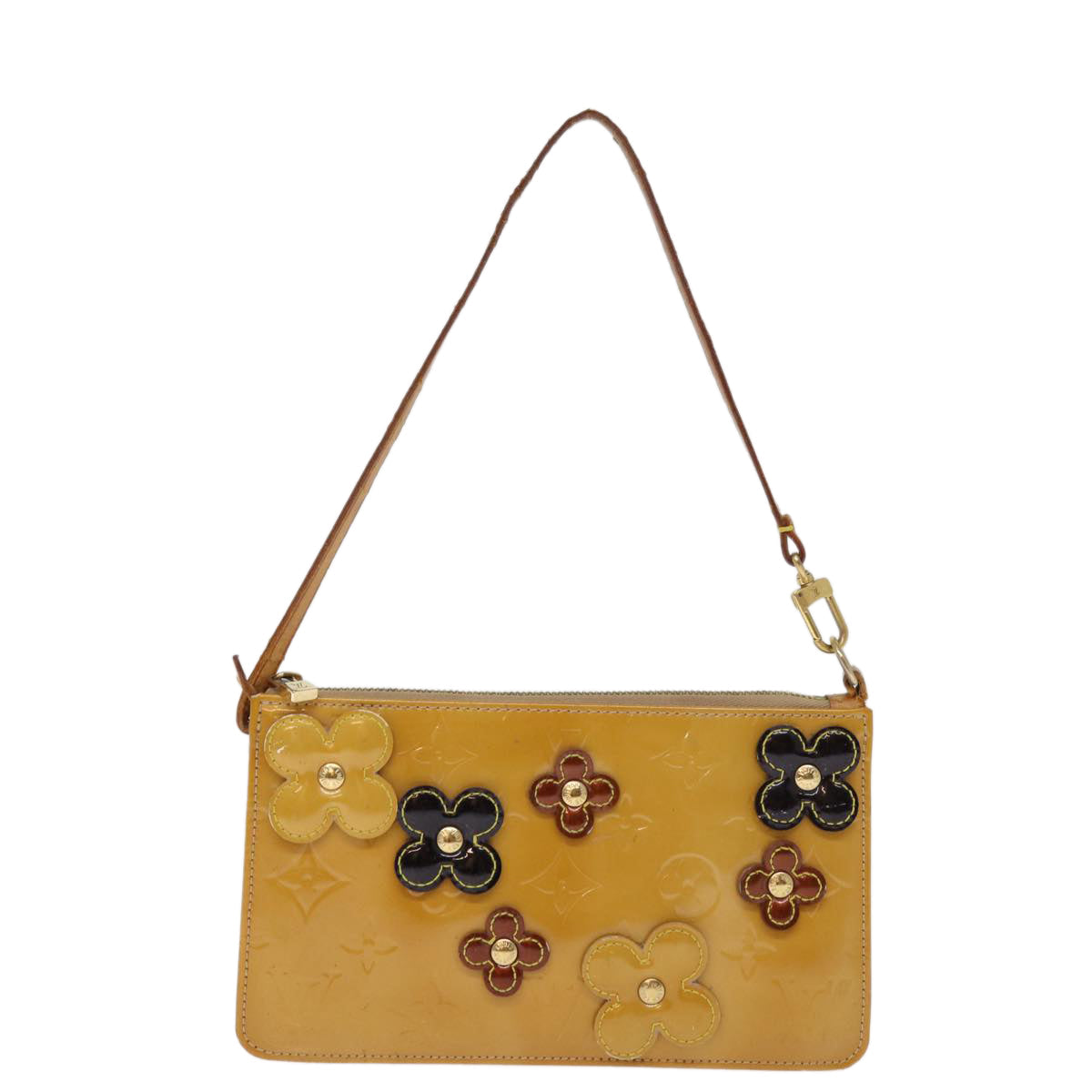LOUIS VUITTON Monogram Vernis Lexington Pouch Flower Beige M92246 LV 75873