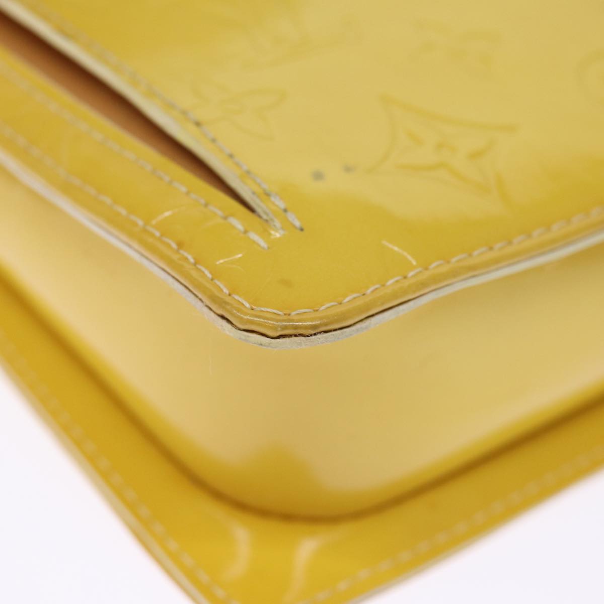 LOUIS VUITTON Monogram Vernis Motto Pouch Lime Yellow M91059 LV 75874