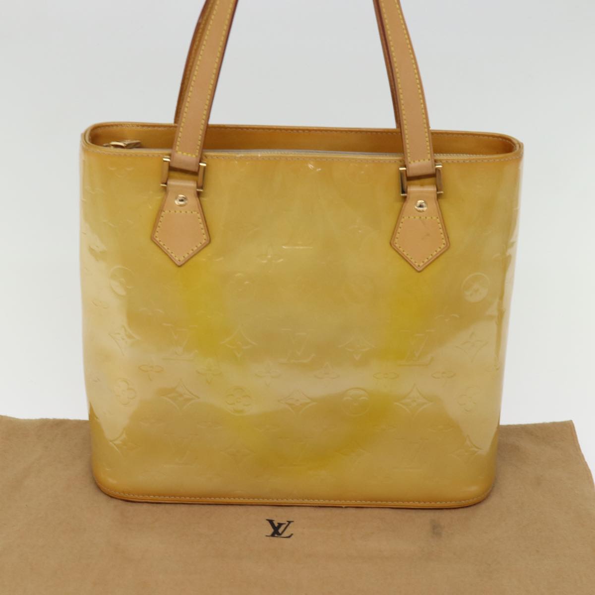 LOUIS VUITTON Monogram Vernis Houston Hand Bag Beige M91004 LV 75934