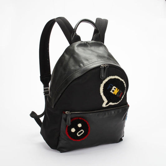 Luxury Fendi Shearling Emoticon Nylon Backpack - '10s
