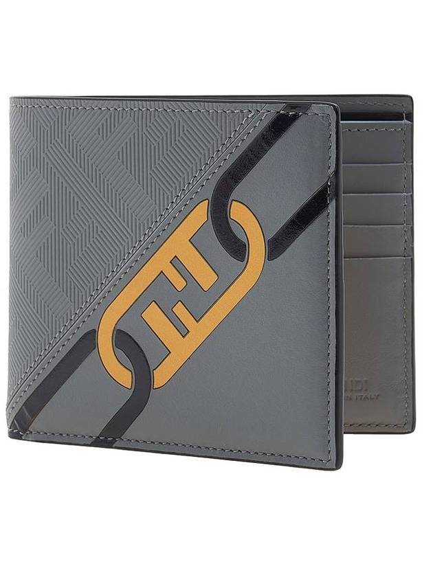 Luxury Fendi O'Lock Chain Print Half Wallet Gray