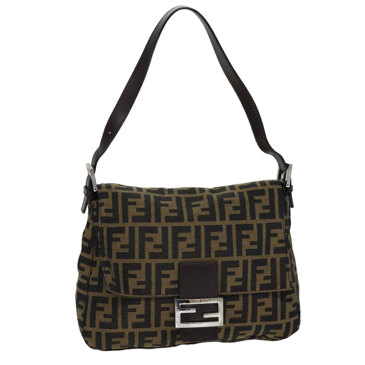 Luxury Fendi Zucca Canvas Mamma Baguette Shoulder Bag Black Brown76009