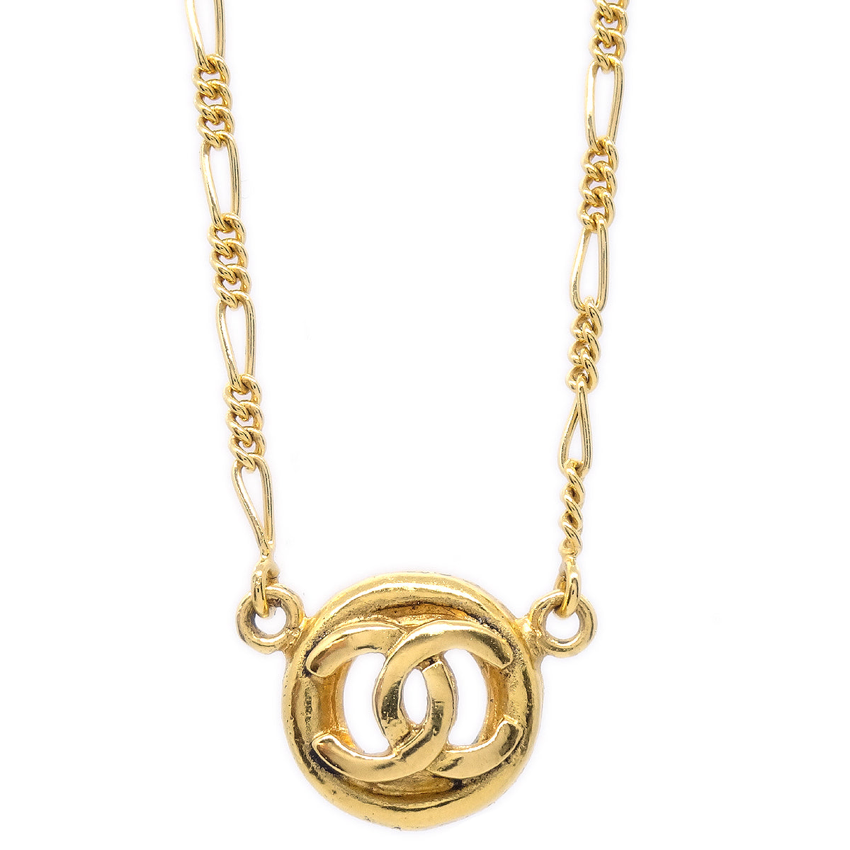 Luxury Chanel 1983 Round CC Gold Chain Pendant Necklace