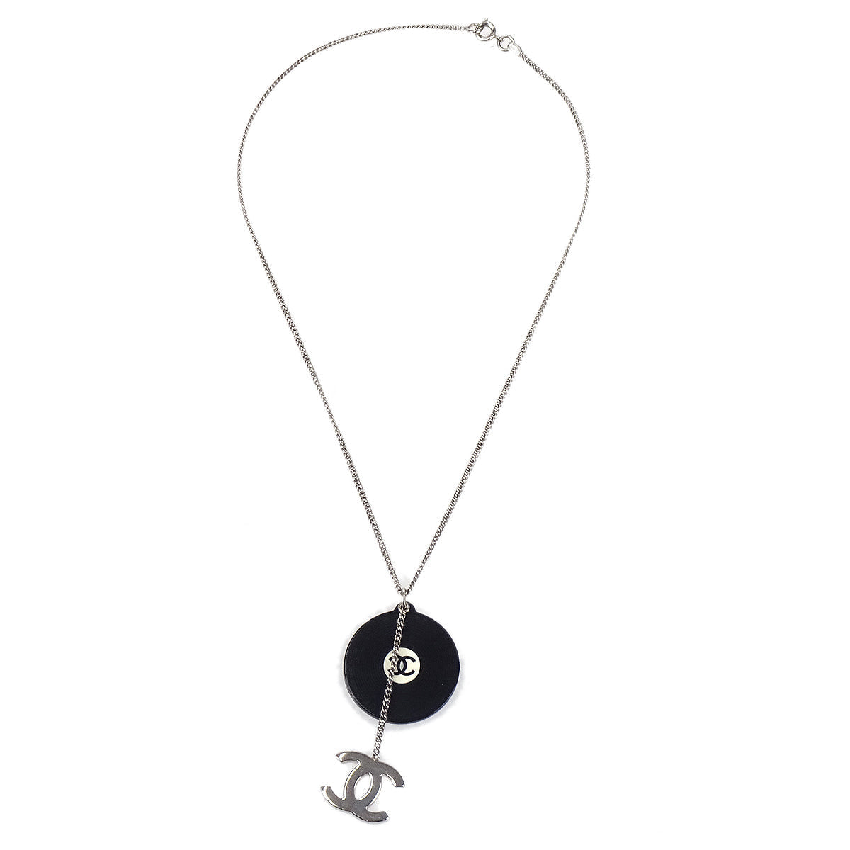 Luxury Chanel 2004 Spring Record & CC Silver Chain Necklace 04P