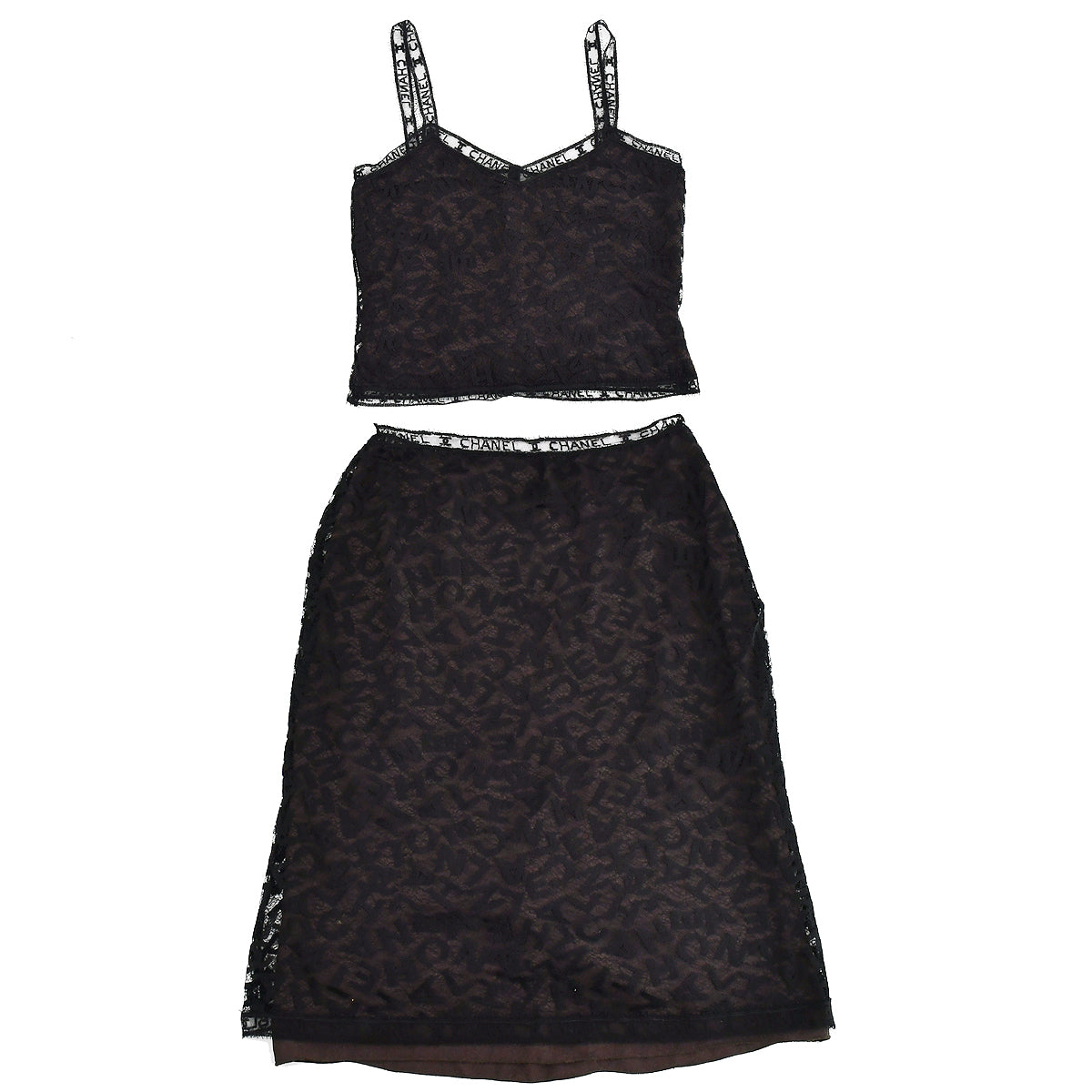 Luxury Chanel Setup Tops Skirt Black Brown 98A #42