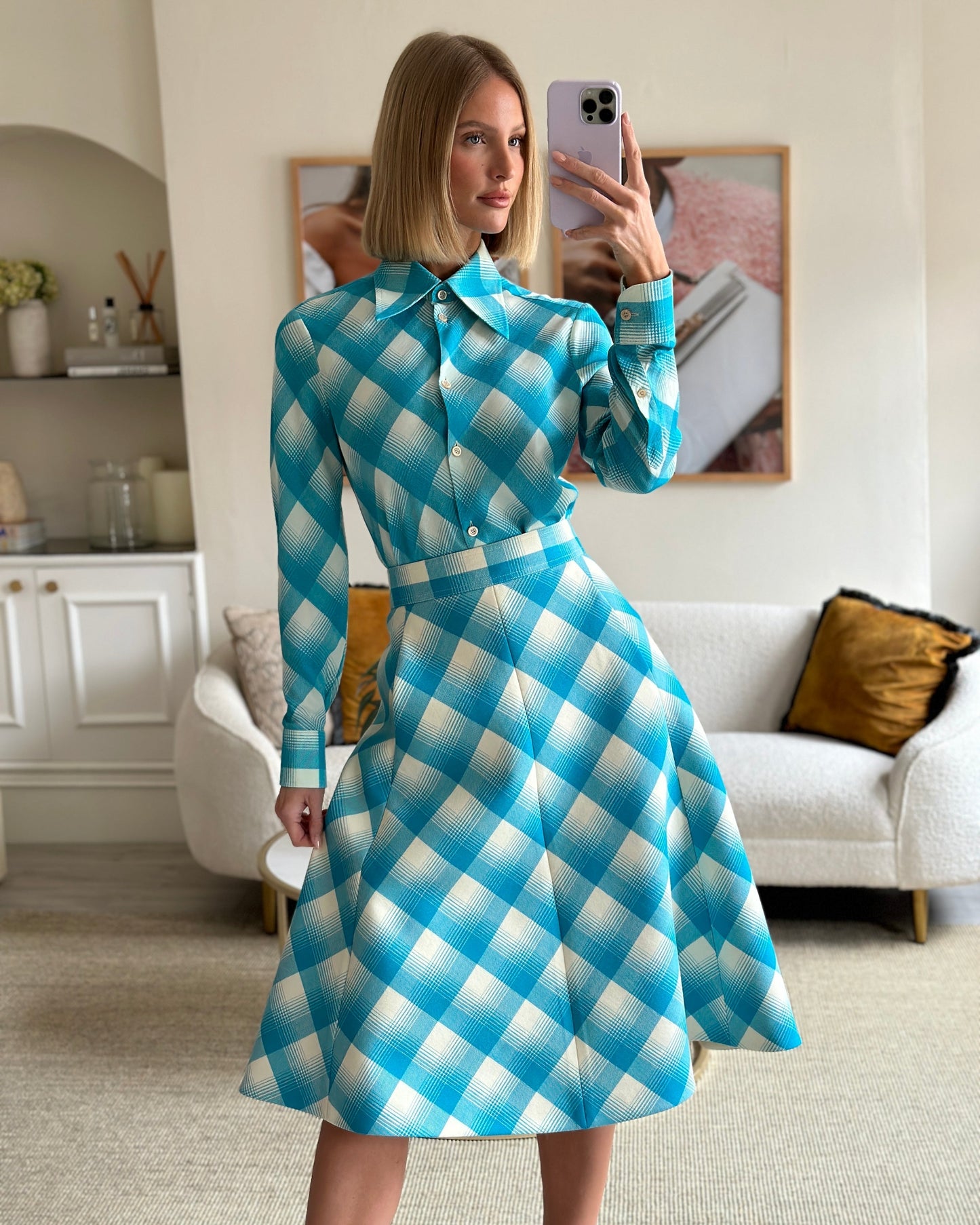 Luxury Gucci Turquoise and White Checked Shirt and Skirt Set IT 40 & 42 (UK 8-10)