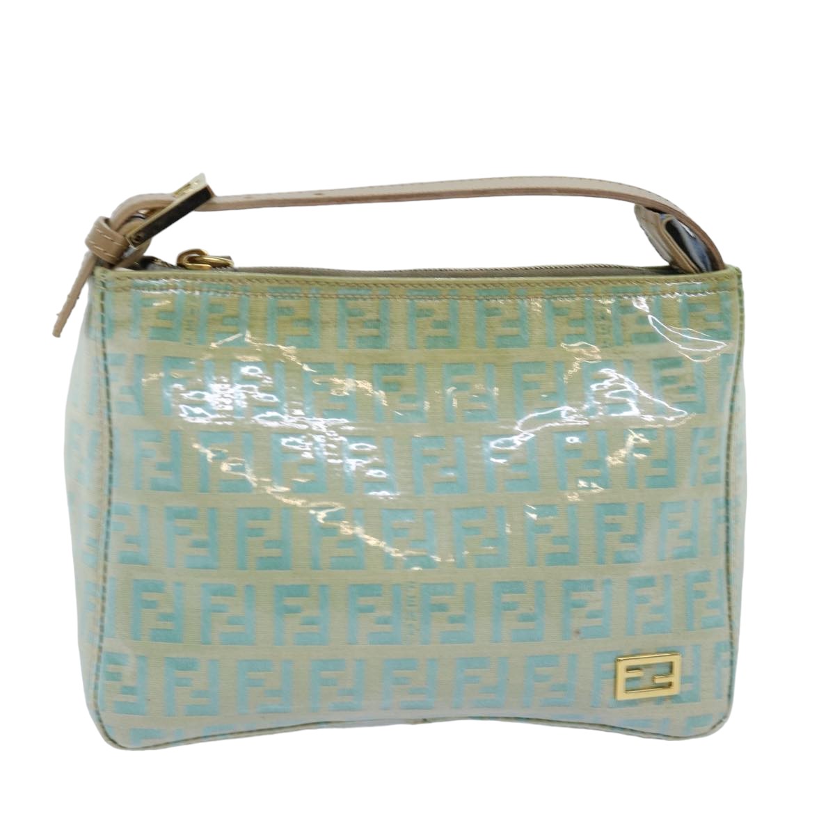 Luxury Fendi Zucchino Canvas Hand Bag Enamel Turquoise Blue76474