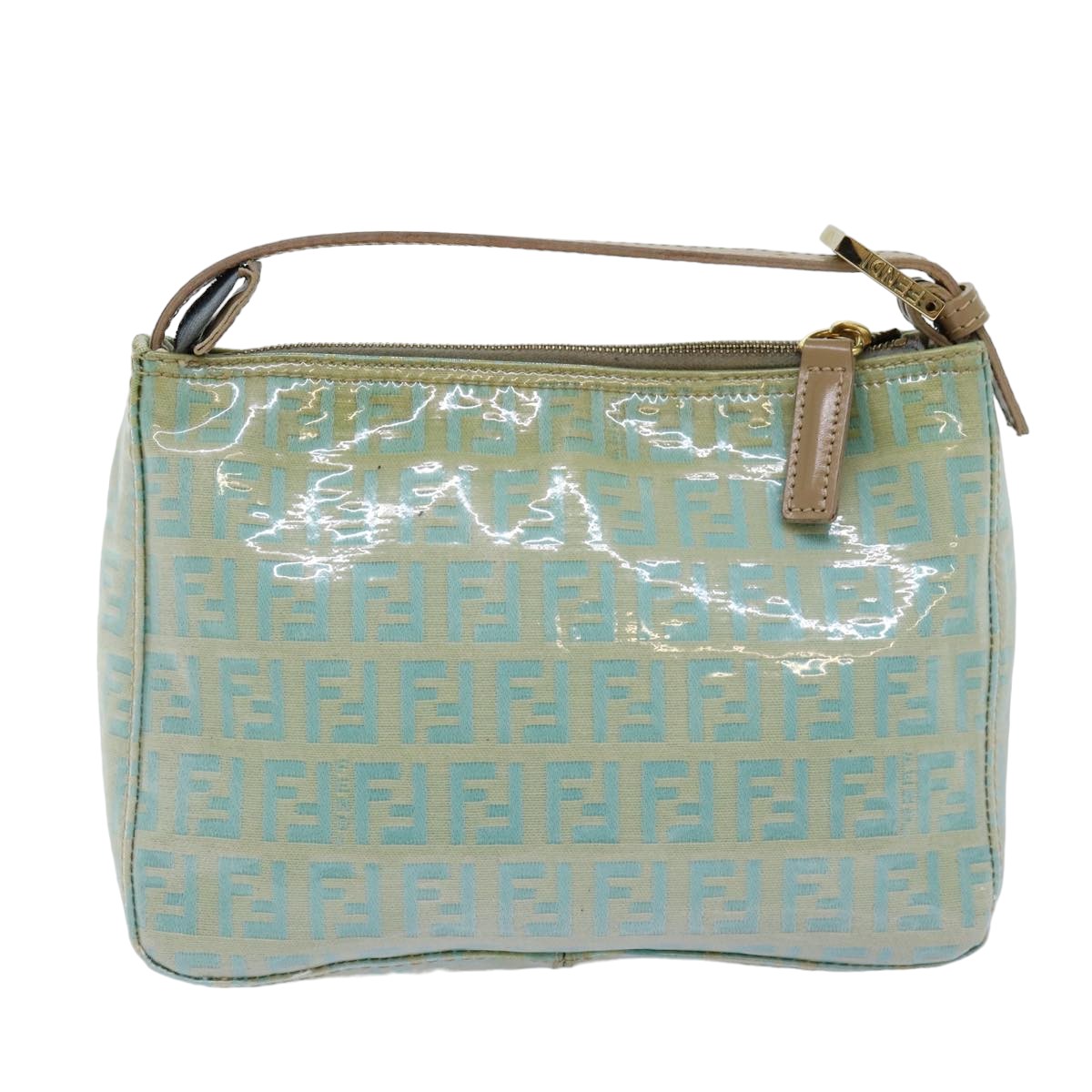 Luxury Fendi Zucchino Canvas Hand Bag Enamel Turquoise Blue76474